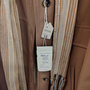 Brown Coat with Striped Scarf